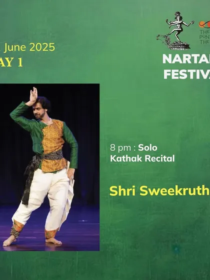 Showcasing the grace and power of Kathak, this poster announces the solo recital by Shri Sweekruth BP, another highlight of the Nartaka Festival.