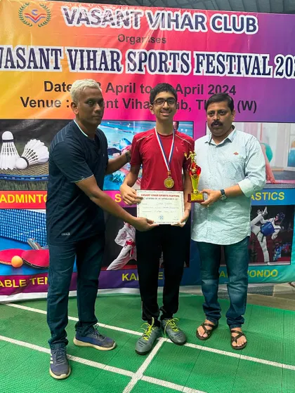 Presenting the Boys U-15 winner, Sarthak Khadilkar, who played exceptionally well to clinch the title at the Vasant Vihar Sports Festival.