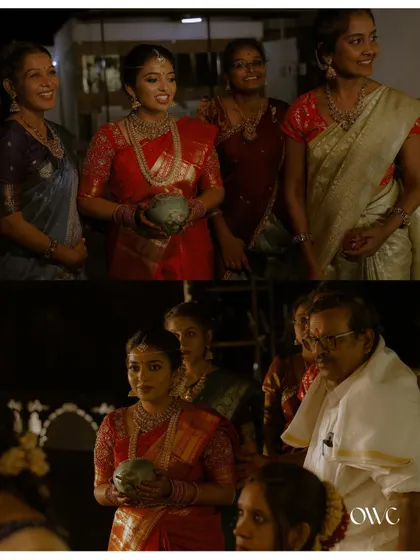 A collage showing the bride with her family during the wedding ceremony, their faces full of pride and joy.