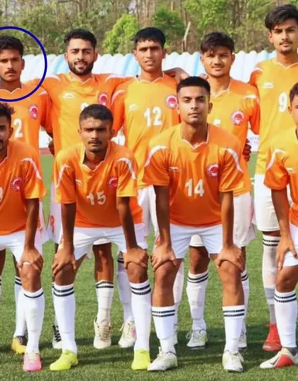 The official team photo of the Haryana U20 team, with our player Kunal circled.