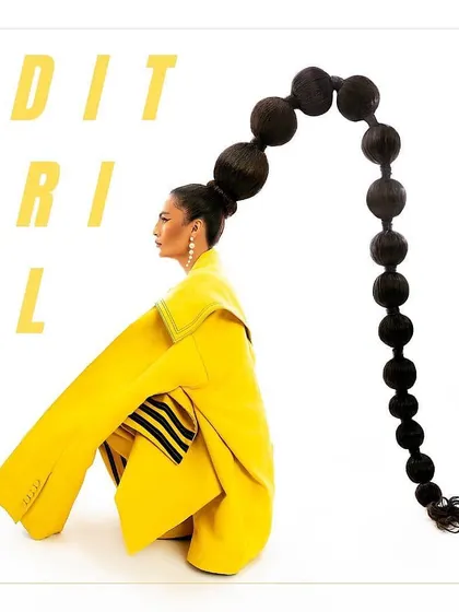 This is from my conceptual editorial, '.INFERNO.', a project where I explored transformation through fashion. I directed the entire visual theme, from the avant-garde styling of this bold yellow blazer to the dramatic bubble ponytail, creating a powerful, high-fashion statement.