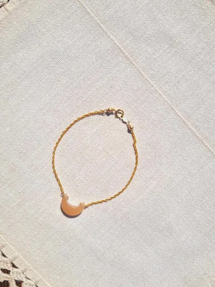 The Peach Moonstone Luna bracelet, a simple and beautiful piece for everyday wear.