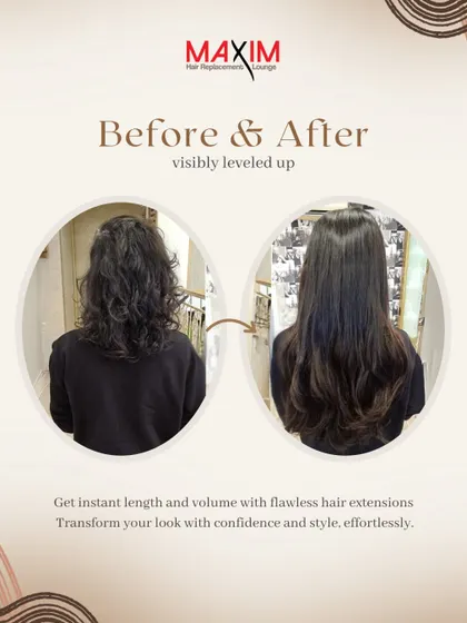 From wavy and a bit unruly to sleek and sophisticated. This before-and-after shows how extensions can completely change the texture and vibe of your hair.