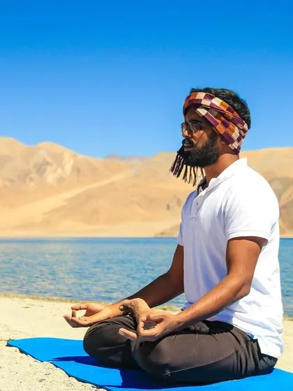 A duplicate of my meditation pose by the lake.