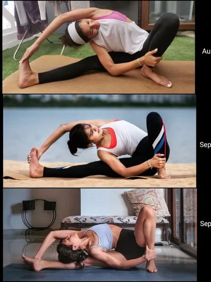 This three-part progress series of Revolved Head-to-Knee Pose (Parivrtta Janu Sirsasana) from 2019 to 2021 shows that yoga is not for the flexible, it's for the willing.