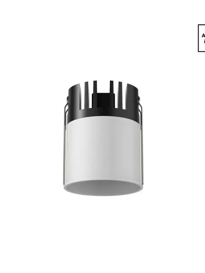 The Liquid Beam downlight in a matte white finish. This option allows for seamless integration with a white ceiling, providing a clean and minimalist look.