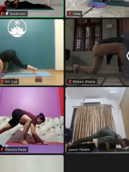 From arm balances to gentle stretches, our online classes cover a wide range of practices. Here, students are seen in various stages of their flow.