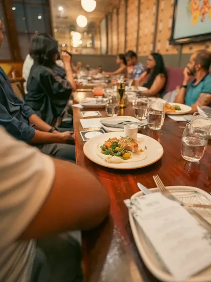 The aftermath of a great meal. Empty plates and full glasses tell the best stories.