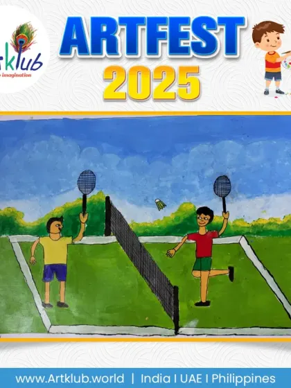 Two players in a friendly badminton match, created by one of our senior students.