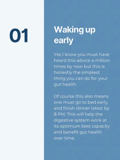 My three morning habits for good gut health are waking up early, emptying the bowels first, and drinking plain water.