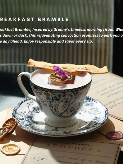 The Breakfast Bramble is my idea of a perfect morning ritual, served in a teacup. It’s a rejuvenating concoction, whether you have it at dawn or dusk.