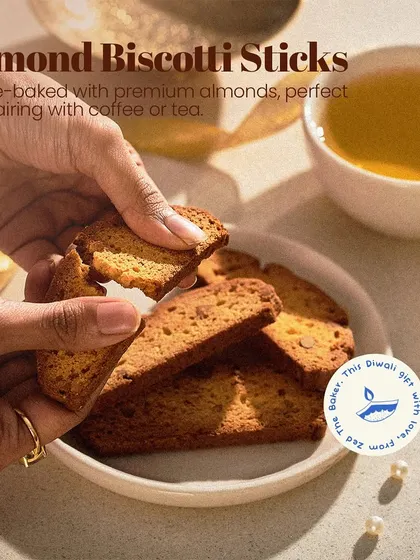 My Almond Biscotti sticks, twice-baked for the perfect crunch, are an excellent addition to any gift hamper.