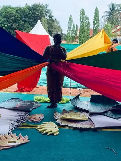 Behind the scenes of our performance for the Prime Minister's event. This colorful prop was part of a larger folk dance sequence celebrating our nation's diversity.