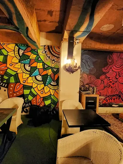A view showing two different mandala murals and how they interact in the same space.