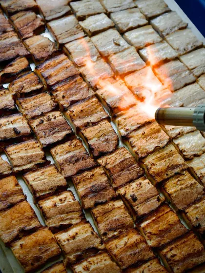 Another look at the torched pork belly, a key component in one of the dishes from my evolving Bangalore-themed menu.
