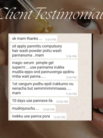 A testimonial for my Magic Serum and Pimple Gel. The customer was amazed by the results and couldn't wait to reorder.