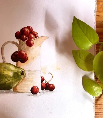 "Beauty in art is truth bathed in an impression received from Nature." This delicate watercolor still life, painted by a student, captures the subtle interplay of light, color, and form.