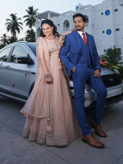 A classic pose where the groom looks effortlessly stylish. My work ensures you look great from every angle, all day long.