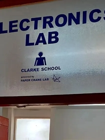 Another view of the electronics lab sign at Clarke School in Chennai. Our correspondence labs empower schools to offer quality STEM education.