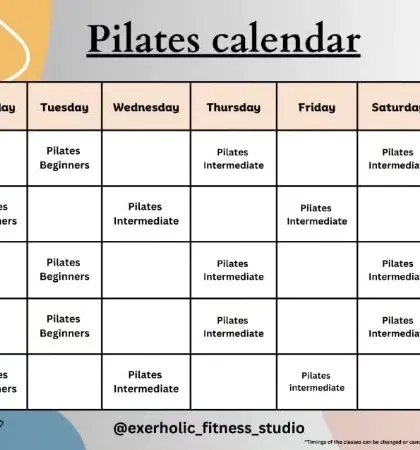 Here is our Pilates calendar. We offer a versatile schedule with classes for beginners and intermediate students throughout the week to help you achieve your fitness goals.