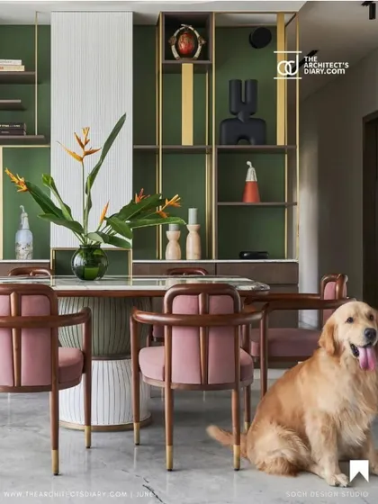 This featured image from The Architect's Diary captures the artfully curated dining space of the "Whimsical House." The custom furniture and decor come together to create an intimate and sophisticated atmosphere.