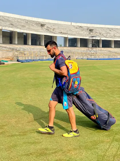 Another shot of me heading onto the field, fully equipped for a comprehensive training session. Being prepared is the first step towards a productive day of improving athletic performance.