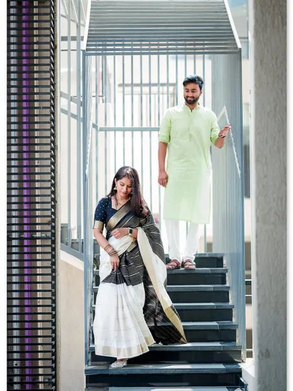 A modern pre-wedding or anniversary shoot on a staircase. We love finding interesting architectural elements to use in our couple portraits.