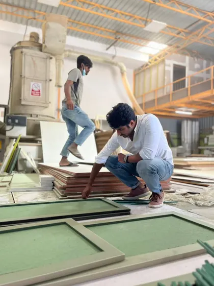 Before the polish and finish, there's sawdust and precision. Here's a behind-the-scenes look at our workshop, where we're crafting custom cabinet doors, ensuring every joint and measurement is perfect.