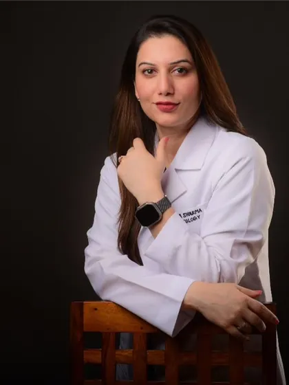 A slightly different angle for a doctor's portrait, adding variety to her professional portfolio. The focus remains on creating a look of competence and care.
