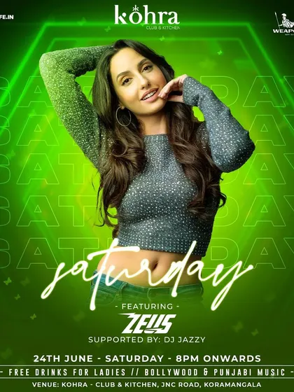 Here's the flyer for a Saturday night Bollywood event at Kohra Club & Kitchen in Koramangala. Saturday nights in Bangalore are my playground.