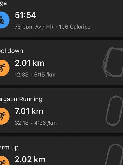 A breakdown of a training day including a 7km tempo run and a yoga session. This shows the importance of balancing hard efforts with recovery and mobility work.