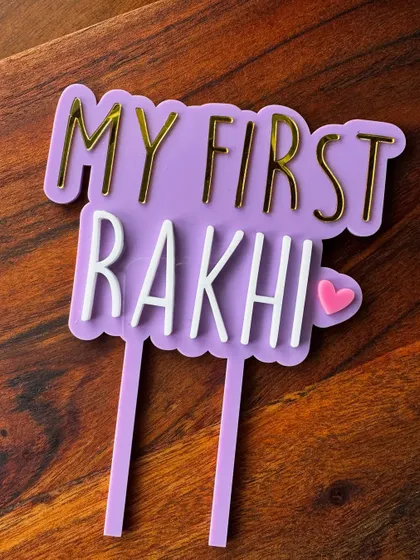 The perfect angle to see the dimension of our layered acrylic Rakhi topper. We pay close attention to every detail to ensure a high-quality finish.