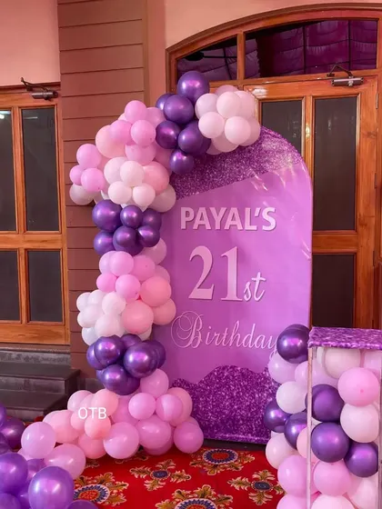 A wide shot of the 21st birthday setup, perfect for an outdoor or entryway decoration.