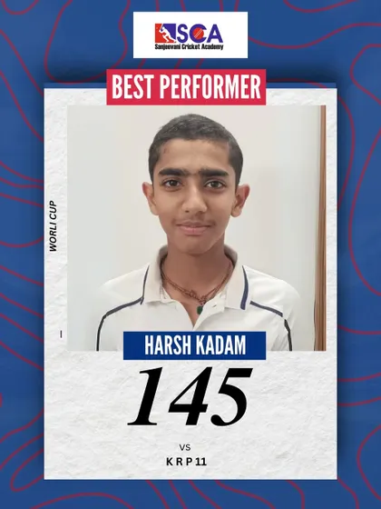 A fantastic knock of 145 by Harsh Kadam in the Worli Cup. This graphic celebrates one of the many high scores from our talented young batsmen.