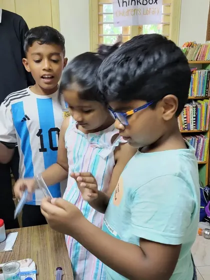 That "Aha!" moment is what it's all about. These young scientists are examining the results of their experiment, figuring out what happened and why. It’s in these small group interactions that real learning happens.