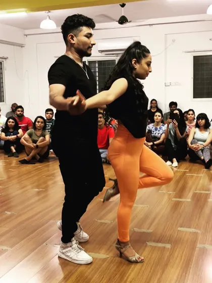 Demonstrating a Zouk move for our students. We focus on teaching the fundamental techniques that allow for safe and fluid movements.