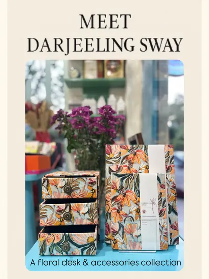 Meet the full Darjeeling Sway collection. A floral desk and accessories line including notebooks, organisers, bags, and even table lamps to help you celebrate every day.