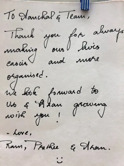 This sweet note is from a recurring client for whom we set up a nursery. Knowing that we are growing with their family and continuing to make their lives easier is the greatest compliment.