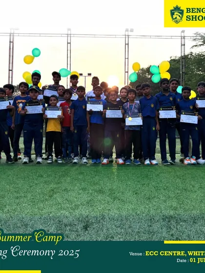 The entire group of summer camp attendees with their certificates, celebrating two months of fun, learning, and skill development.