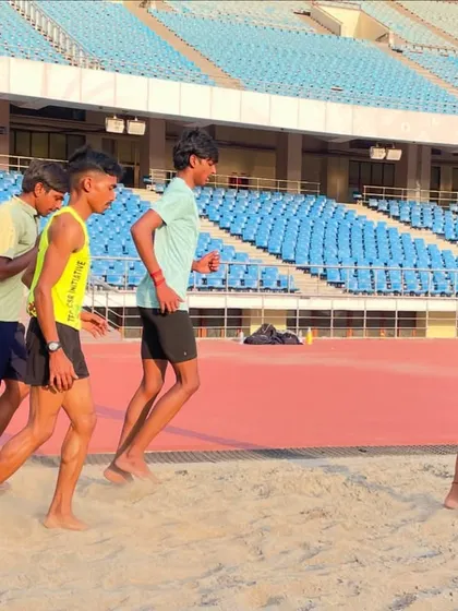 Barefoot running in the sand pit at JLN Stadium is one of our signature drills. This exercise strengthens the small muscles in the feet and ankles, improves natural running form, and reduces the risk of injury.
