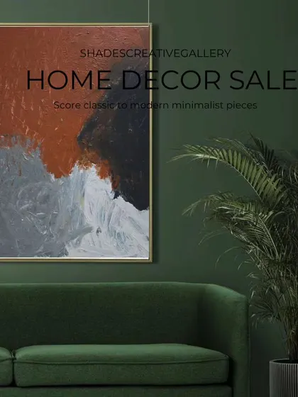 Our home decor sale features pieces for every style, from classic to modern minimalist. This abstract painting in a deep green room illustrates how art can anchor a color scheme.
