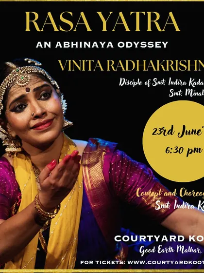 The poster for "RasaYatra, an Abhinaya Odyssey," a solo recital by my student Vinita Radhakrishnan, with concept and choreography by me.