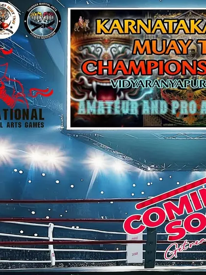 Another promotional poster for the upcoming Karnataka State Muay Thai Championship for amateur and pro-amateur fights.