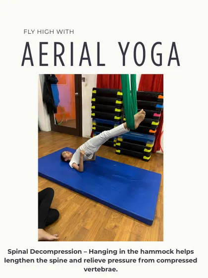 Another benefit of aerial yoga is spinal decompression. Hanging in the hammock helps lengthen the spine and relieve pressure, which is great for posture and overall spinal health.