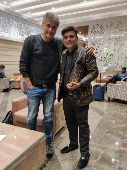 With veteran Marathi actor Ajinkya Dev. It is always an honor to perform for respected figures from the film industry.