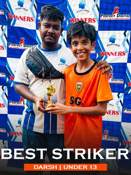 Darsh, named Best Striker for the Under 13s. His goal-scoring prowess made him a standout performer in the tournament.