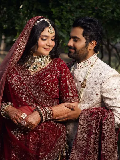 A beautiful portrait of the couple. My approach to bridal makeup ensures it complements the entire wedding aesthetic, looking romantic and beautiful in professional photos you will cherish forever.