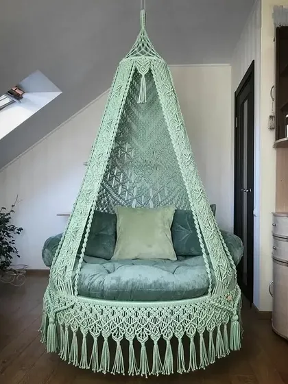 A beautiful mint green swing that adds a fresh and calming feel to the room. We can make this in any size and color you need.