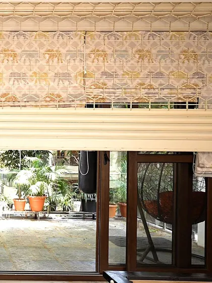 A detail shot of the window treatments in the Twin Courtyard House. We use layers of blinds and shutters to control light and privacy while adding texture and pattern to the interior.