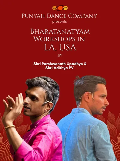 Los Angeles, we are coming. This poster details our Bharatanatyam workshops in LA, offering weekday, weekend, and private batches for personalized attention.